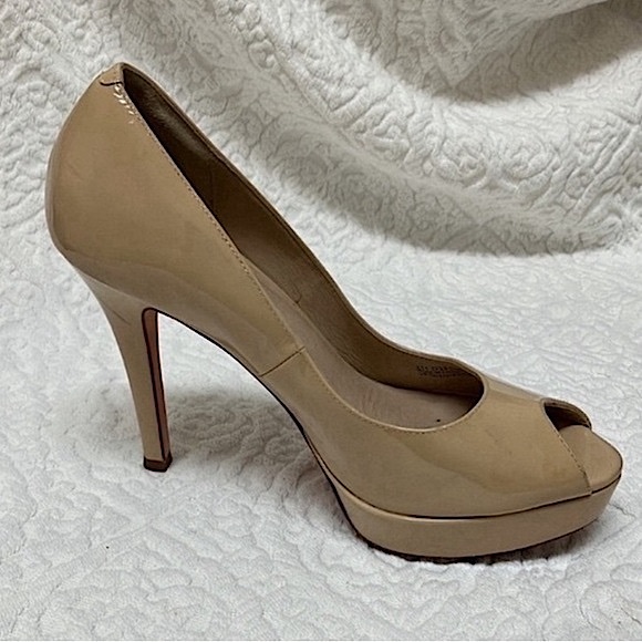Cole Haan platform patent leather heels, nude, Nike air Comfort, peep toe, 9B - Picture 3 of 10